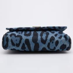 Pre Owned Dolce & Gabbana Blue/Black Leopard Print Denim Chain Shoulder Bag