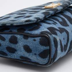 Pre Owned Dolce & Gabbana Blue/Black Leopard Print Denim Chain Shoulder Bag
