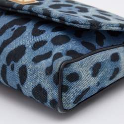 Pre Owned Dolce & Gabbana Blue/Black Leopard Print Denim Chain Shoulder Bag