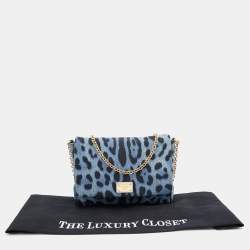 Pre Owned Dolce & Gabbana Blue/Black Leopard Print Denim Chain Shoulder Bag