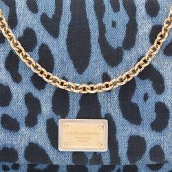 Pre Owned Dolce & Gabbana Blue/Black Leopard Print Denim Chain Shoulder Bag