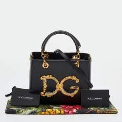 Pre Owned Dolce & Gabbana Black Leather Small DG Girls Tote