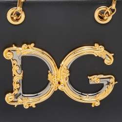 Pre Owned Dolce & Gabbana Black Leather Small DG Girls Tote