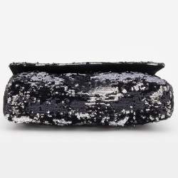 Pre Owned Dolce & Gabbana Black/Silver Sequins Miss Charles Flap Shoulder Bag