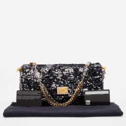 Pre Owned Dolce & Gabbana Black/Silver Sequins Miss Charles Flap Shoulder Bag