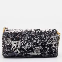 Pre Owned Dolce & Gabbana Black/Silver Sequins Miss Charles Flap Shoulder Bag