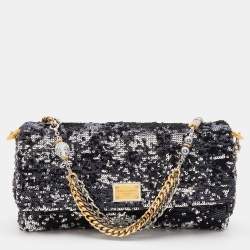 Pre Owned Dolce & Gabbana Black/Silver Sequins Miss Charles Flap Shoulder Bag