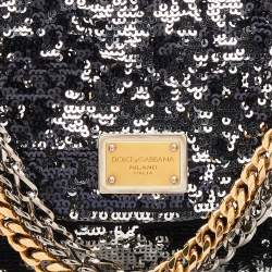 Pre Owned Dolce & Gabbana Black/Silver Sequins Miss Charles Flap Shoulder Bag