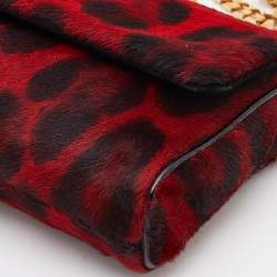 Pre Owned Dolce & Gabbana Red/Black Calf Hair Miss Charles Flap Shoulder Bag