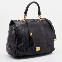 مملوكة مسبقًا Dolce & Gabbana Black Python Leather Tassel Top Handle Bag