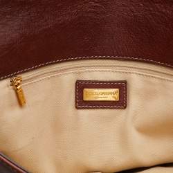 Pre Owned Dolce & Gabbana Brown Leather Studded Flower Flap Shoulder Bag