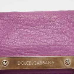 Pre Owned Dolce & Gabbana Purple Leather Grommet Flap Top Handle Bag