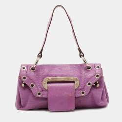 Pre Owned Dolce & Gabbana Purple Leather Grommet Flap Top Handle Bag