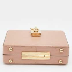 Dolce & Gabbana Beige Lizard Embossed Leather Dolce Box Clutch