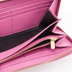 Pre Owned Dolce & Gabbana Pink Leather Zip Around Wallet