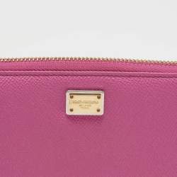 Pre Owned Dolce & Gabbana Pink Leather Zip Around Wallet