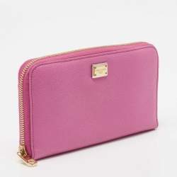 Pre Owned Dolce & Gabbana Pink Leather Zip Around Wallet