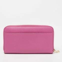Pre Owned Dolce & Gabbana Pink Leather Zip Around Wallet