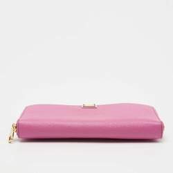 Pre Owned Dolce & Gabbana Pink Leather Zip Around Wallet