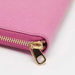Pre Owned Dolce & Gabbana Pink Leather Zip Around Wallet