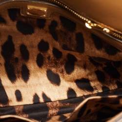 Pre Owned Dolce & Gabbana Brown Raffia and Leather Padlock Crystals Embellished Shoulder Bag