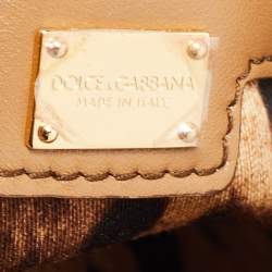 Pre Owned Dolce & Gabbana Brown Raffia and Leather Padlock Crystals Embellished Shoulder Bag