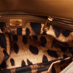 Pre Owned Dolce & Gabbana Brown Raffia and Leather Padlock Crystals Embellished Shoulder Bag