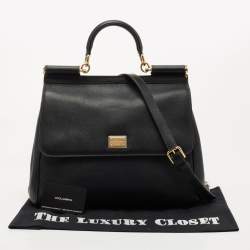 Pre Owned Dolce & Gabbana Black Leather Large Miss Sicily Top Handle Bag