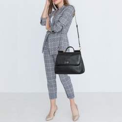 Pre Owned Dolce & Gabbana Black Leather Large Miss Sicily Top Handle Bag