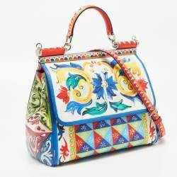 Pre Owned Dolce & Gabbana Multicolor Majolica Print Leather Miss Sicily Top Handle Bag