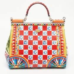 Pre Owned Dolce & Gabbana Multicolor Majolica Print Leather Miss Sicily Top Handle Bag