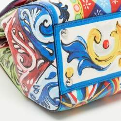 Pre Owned Dolce & Gabbana Multicolor Majolica Print Leather Miss Sicily Top Handle Bag