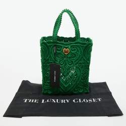 Pre Owned Dolce & Gabbana Green Crochet Beatrice Tote