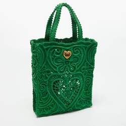 Pre Owned Dolce & Gabbana Green Crochet Beatrice Tote