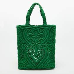 Pre Owned Dolce & Gabbana Green Crochet Beatrice Tote