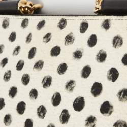 Pre Owned Dolce & Gabbana White/Black Polka Canvas and Leather Sicily Tote