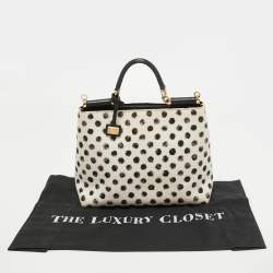 Pre Owned Dolce & Gabbana White/Black Polka Canvas and Leather Sicily Tote
