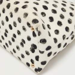 Pre Owned Dolce & Gabbana White/Black Polka Canvas and Leather Sicily Tote