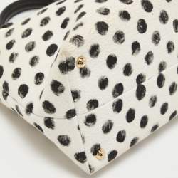 Pre Owned Dolce & Gabbana White/Black Polka Canvas and Leather Sicily Tote