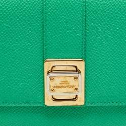 Pre Owned Dolce & Gabbana Green Leather Trifold Compact Wallet