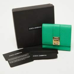 Pre Owned Dolce & Gabbana Green Leather Trifold Compact Wallet