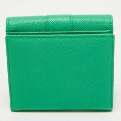 Pre Owned Dolce & Gabbana Green Leather Trifold Compact Wallet