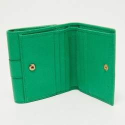 Pre Owned Dolce & Gabbana Green Leather Trifold Compact Wallet