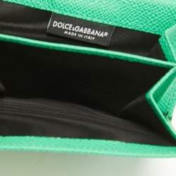 Pre Owned Dolce & Gabbana Green Leather Trifold Compact Wallet
