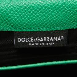 Pre Owned Dolce & Gabbana Green Leather Trifold Compact Wallet