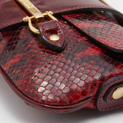 D&G Dark Red Patent and Snakeskin Embossed Leather Flap Shoulder Bag
