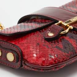D&G Dark Red Patent and Snakeskin Embossed Leather Flap Shoulder Bag