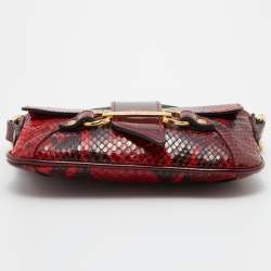 D&G Dark Red Patent and Snakeskin Embossed Leather Flap Shoulder Bag