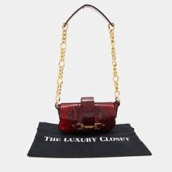 D&G Dark Red Patent and Snakeskin Embossed Leather Flap Shoulder Bag