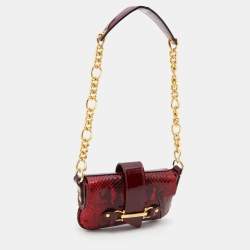 D&G Dark Red Patent and Snakeskin Embossed Leather Flap Shoulder Bag